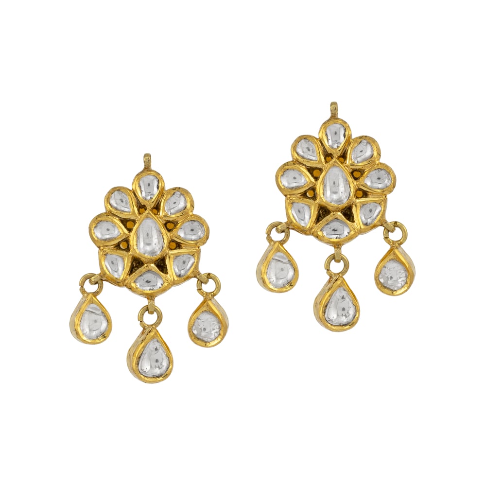 Floral Polki Earring with Teardrop Polki Drops